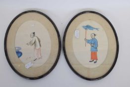 Pair of Chinese watercolours in oval frames