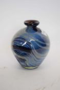 An Art Glass vase with a blue streaked design and signature to base, possibly Mdina