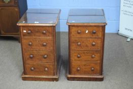 Pair of Victorian mahogany four drawer bedside cabinets with turned knob handles and plinth bases,