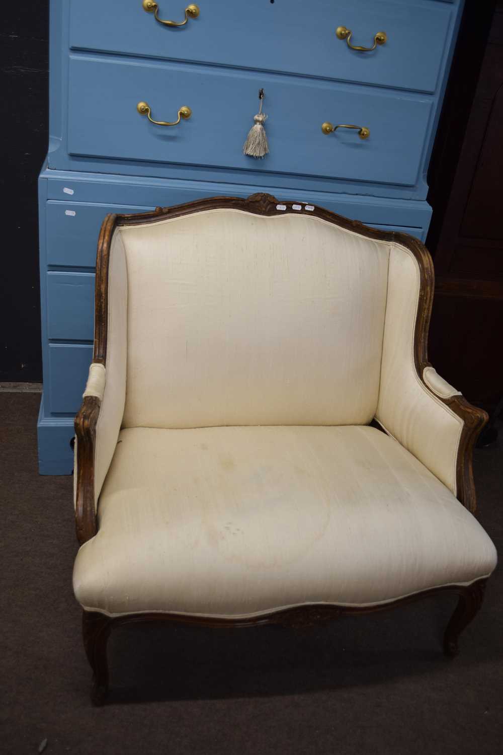 Late 19th/early 20th century Continental cherry wood framed parlour armchair upholstered in cream - Image 3 of 3