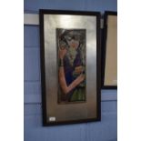 Contemporary School, mid-century ceramic tile picture decorated with a young lady in party dress,