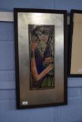 Contemporary School, mid-century ceramic tile picture decorated with a young lady in party dress,