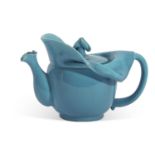 Clement Massier Juan Golfe Art Nouveau tea pot, petal shaped with turquoise glaze