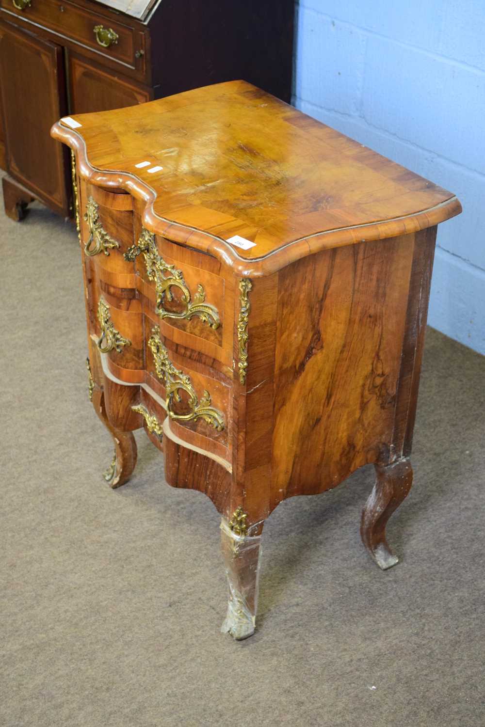 19th century Continental walnut veneered serpentine front two drawer chest with ornate gilt metal - Image 2 of 2
