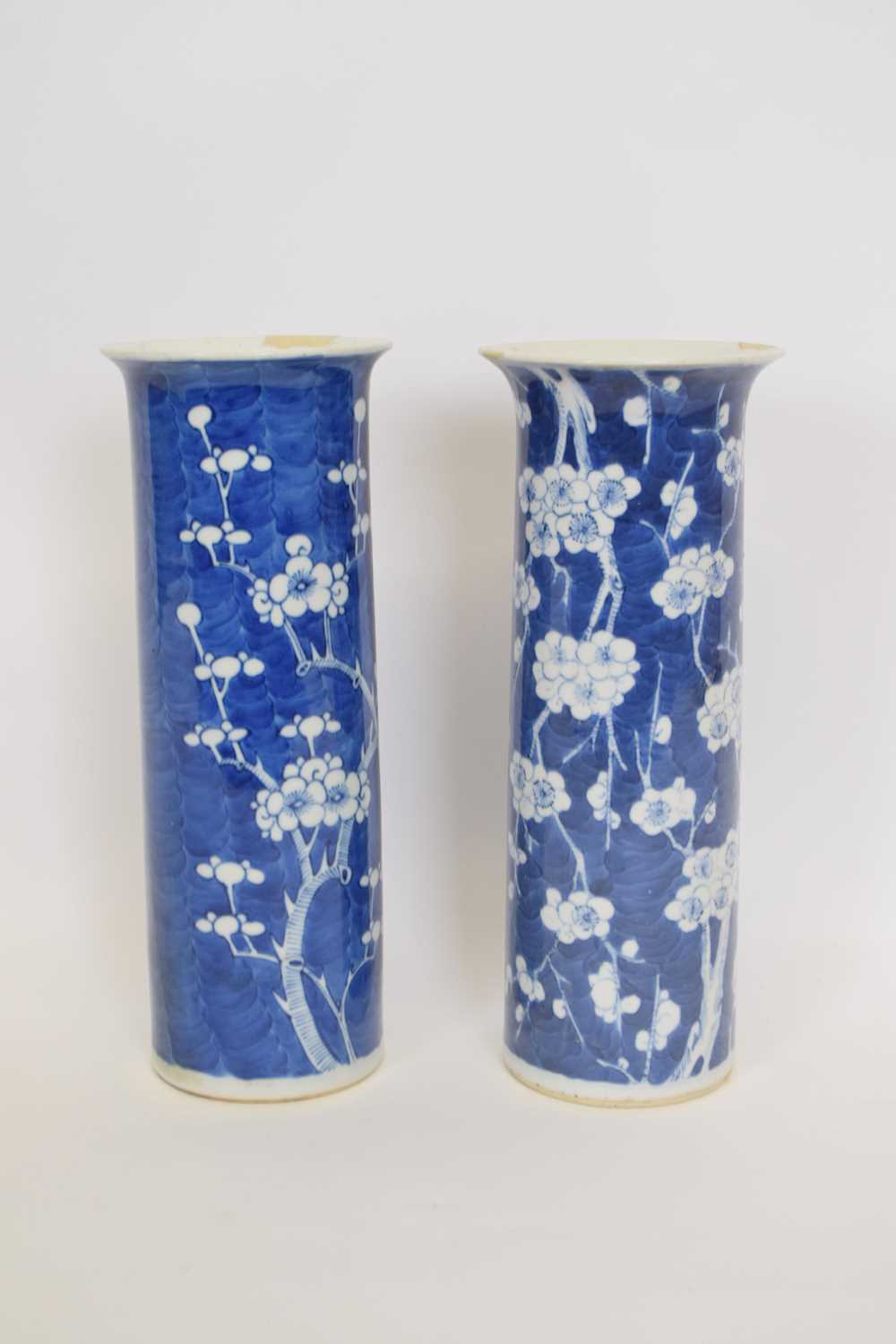 Chinese porcelain vase, the cylindrical body with blue ground and prunus decoration, together with a - Image 2 of 3