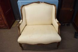 Late 19th/early 20th century Continental cherry wood framed parlour armchair upholstered in cream