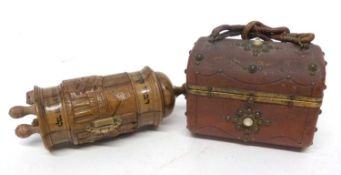 Small casket with Palais Royale type inkwells together with a further miniature Jewish scroll in