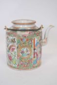 Late 19th century Cantonese porcelain kettle, decorated in typical fashion with alternating panels