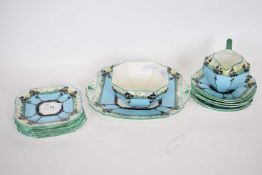 Part Shelley tea set of Queen Anne shape decorated with tall trees in sunset on an unusual light