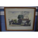 20th century British School, study of a stone farmhouse and buildings, watercolour, unsigned, f/g,