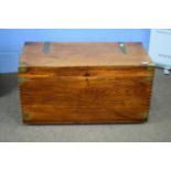 19th century hardwood trunk with brass bindings and swan neck handles to side, 91cm wide