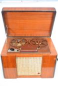 Swedish Soundmirror SM12B combination reel to reel tape player and radio set in a hardwood