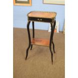 Small late 19th century walnut veneered octagonal etagere with single frieze drawer over cabriole