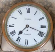 Dixon, Norwich, 19th century wall clock, enamel dial with Roman numerals to a brass single fusee