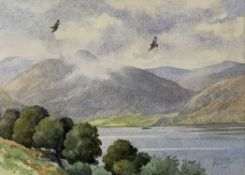 Bruce Henry SWLA (British, Contemporary), Buzzards over Crummock Water, Cumbria, watercolour on