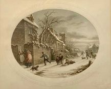 Abraham Le Blond (British,19th Century),'Snowballing', original oval Baxter print, numbered (89),