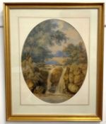 William James Boddy (British, 19th Century),' The Golden Gleam', watercolour, signed, framed, oval