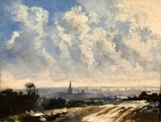 Ian Houston (British, Norwich from Mousehold Heath, oil on board,