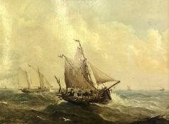 Attributed to John Moore of Ipswich, Seascape of a dogger and other sailing trawlers in open waters,