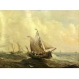 Attributed to John Moore of Ipswich, Seascape of a dogger and other sailing trawlers in open waters,