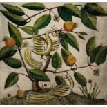 A limited-edition print of exotic birds around a fruit tree, inscribed and indistinctly signed by