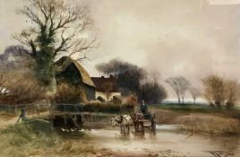 Henry Charles Fox (Britsh, 19th Century), A landscape depicting a man crossing a ford by horse and