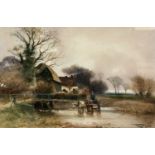 Henry Charles Fox (Britsh, 19th Century), A landscape depicting a man crossing a ford by horse and