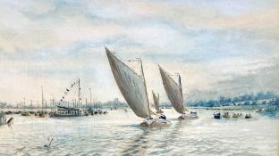 Charles Frederick Rump (British, 20th Century), Norfolk sailing boats, watercolour, signed,11x19ins,