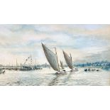 Charles Frederick Rump (British, 20th Century), Norfolk sailing boats, watercolour, signed,11x19ins,