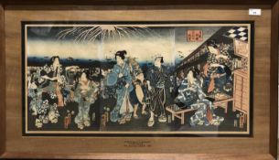 Utagawa Kunisada (Japanese, 19th Century), 'Fireworks at Ryogoku', a ukiyo-e woodblock print, framed