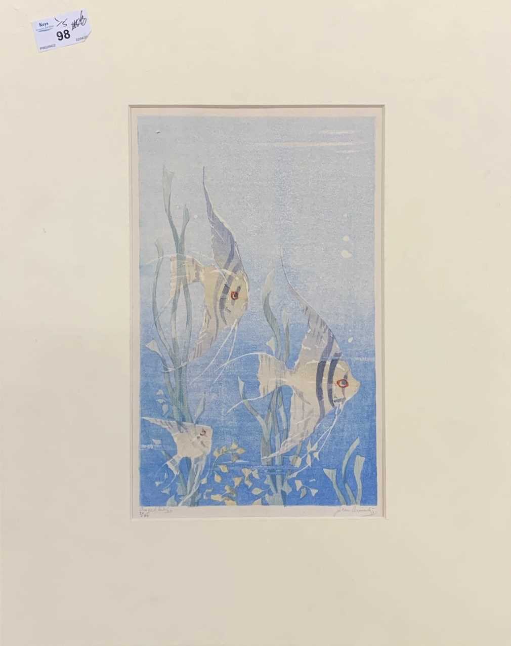 Jean Armitage (British, contemporary), 'Angel Fish', colour woodcut, signed in pencil, numbered (