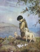 Margaret W Tarrant (British, 20th Century), A religious scene of a young boy kneeling while praying,