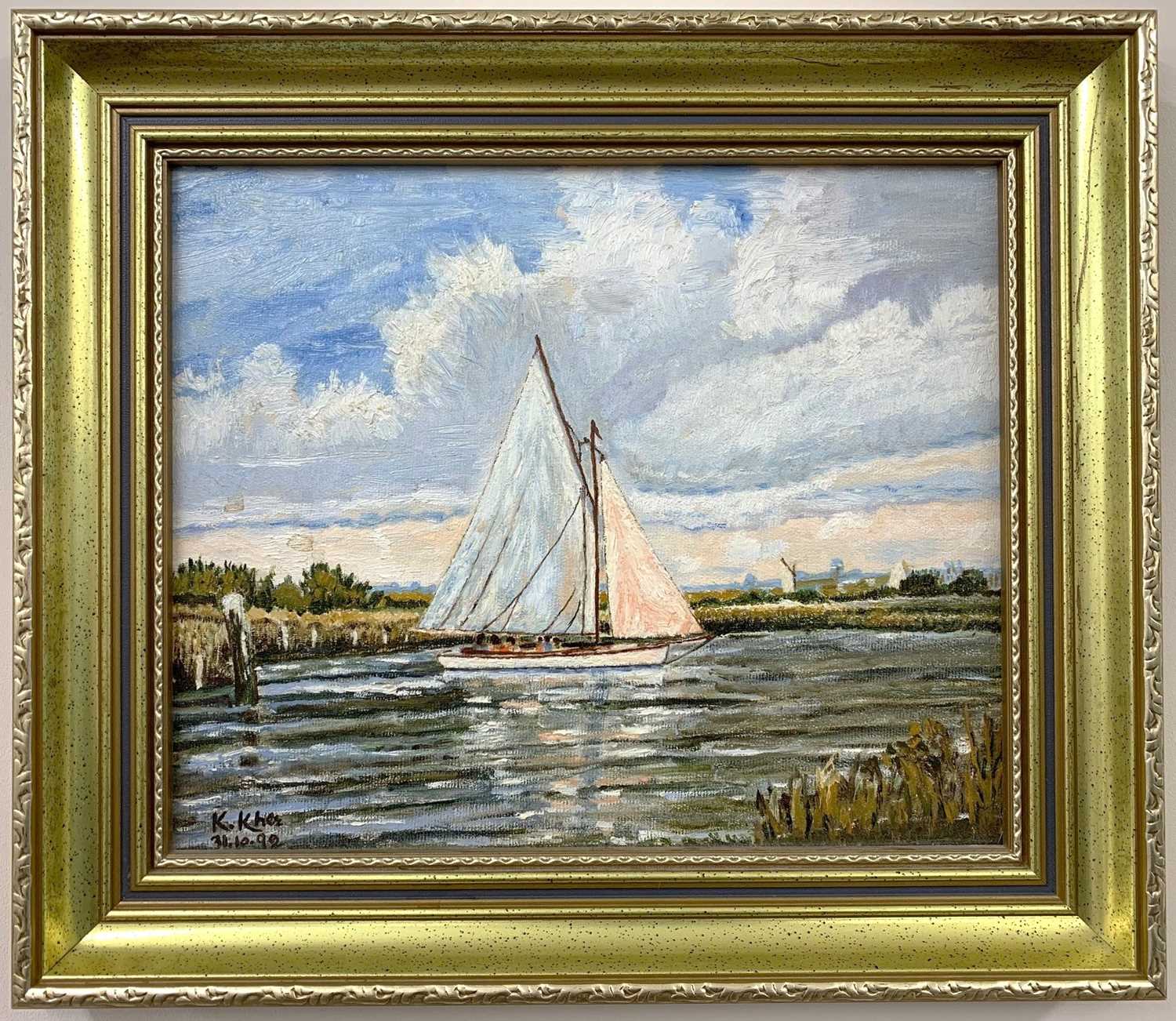 K.Kher (British, Contemporary) 'Hickling Broad', oil on board, signed and dated (1992),10x11ins,