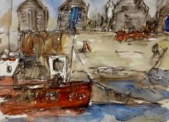 Janet Judge (British, Contemporary), Walberswick Fishing Boat, watercolour and pen, signed, 11x14.