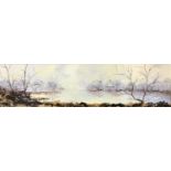 Elie René (French, 20th Century), A landscape in winter, oil on canvas 7x27.5ins, approx., signed.