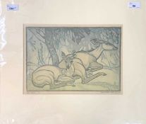 Elsie Henderson (British, 20th century), 'Doe and Fawn', coloured litho, numbered (5/12), signed and