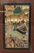 South Asia, 19th Century, Two paintings depicting ceremonial and court scenes, watercolour, framed