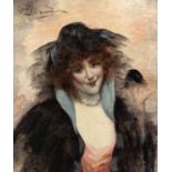 Contemporary portrait of Sidonie-Gabrielle Colette, oil on board, 18x14ins., approx. Framed.