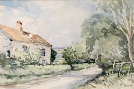 Jason Partner (British, 20th Century), A stone cottage by a single track, watercolour, 9x14ins.,