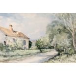 Jason Partner (British, 20th Century), A stone cottage by a single track, watercolour, 9x14ins.,