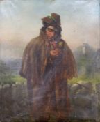 British School, 19th Century, Portrait of a Victorian man wearing an Ulster coat and smoking a pipe,