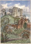 Micheal Barnard (British, 20th century), Lewes Castle, ink and watercolour on paper, signed and