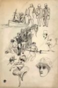 Manner of Henri de Toulouse-Lautrec (French 19th Century), mostly figurative sketches, including a