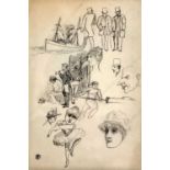 Manner of Henri de Toulouse-Lautrec (French 19th Century), mostly figurative sketches, including a