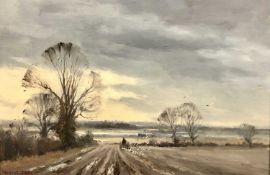 Marcus Holley Ford (British, 20th Century), 'Ploughing Norfolk Landscape', oil on canvas, signed.