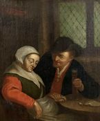 Dutch School, 18/19th Century, interior tavern tête-à-tête between a man and woman seated at a