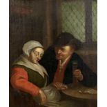 Dutch School, 18/19th Century, interior tavern tête-à-tête between a man and woman seated at a