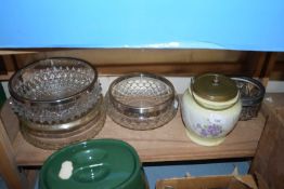 CERAMIC BISCUIT BARREL PLUS VARIOUS GLASS BOWLS