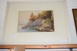 LATE 19TH/EARLY 20TH CENTURY SCHOOL, STUDY OF A BOAT BEFORE CLIFFS, WATERCOLOUR, F/G