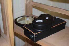 MIXED LOT : DRESSING TABLE HAND MIRRORS, BRUSH AND EBONY BOX